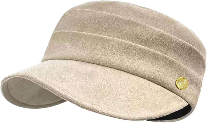 huablo Women's Suede Flat Top Newsboy Cap - Soft Brim & Hook - and - Loop Adjustment - Fall Winter Cabbie Paperboy Hats - Image 1